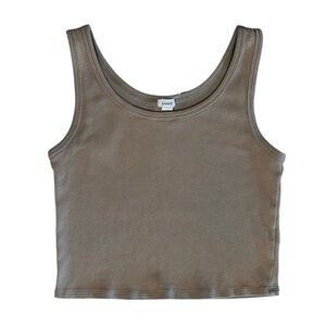 Garage Women's Chocolate Brown Ribbed Cropped Tank Top Large 90s Minimalist